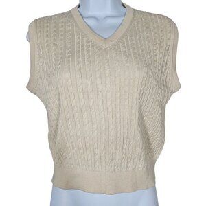 1990s Vintage Lady Player Beige Cable Knit Sleeveless Sweater Vest Silk Womens M